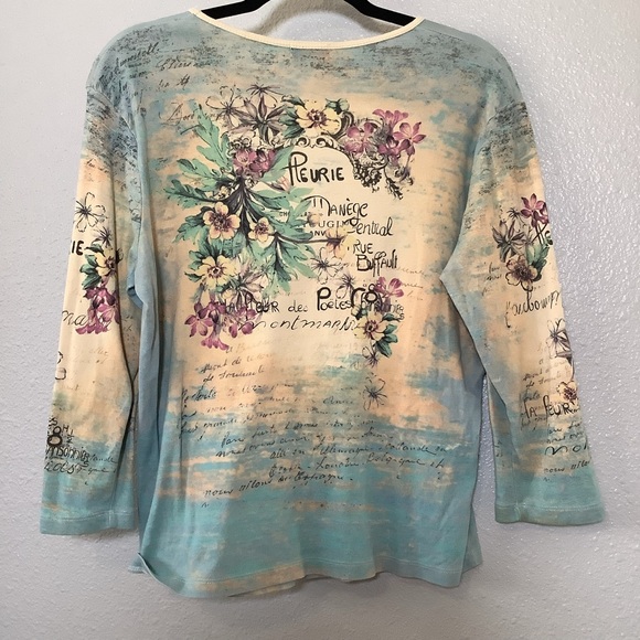 Vintage Y2K Fairy Grunge Art Nouveau Artsy Boho Floral 3/4 Sleeve Top XL Spring - Picture 6 of 6